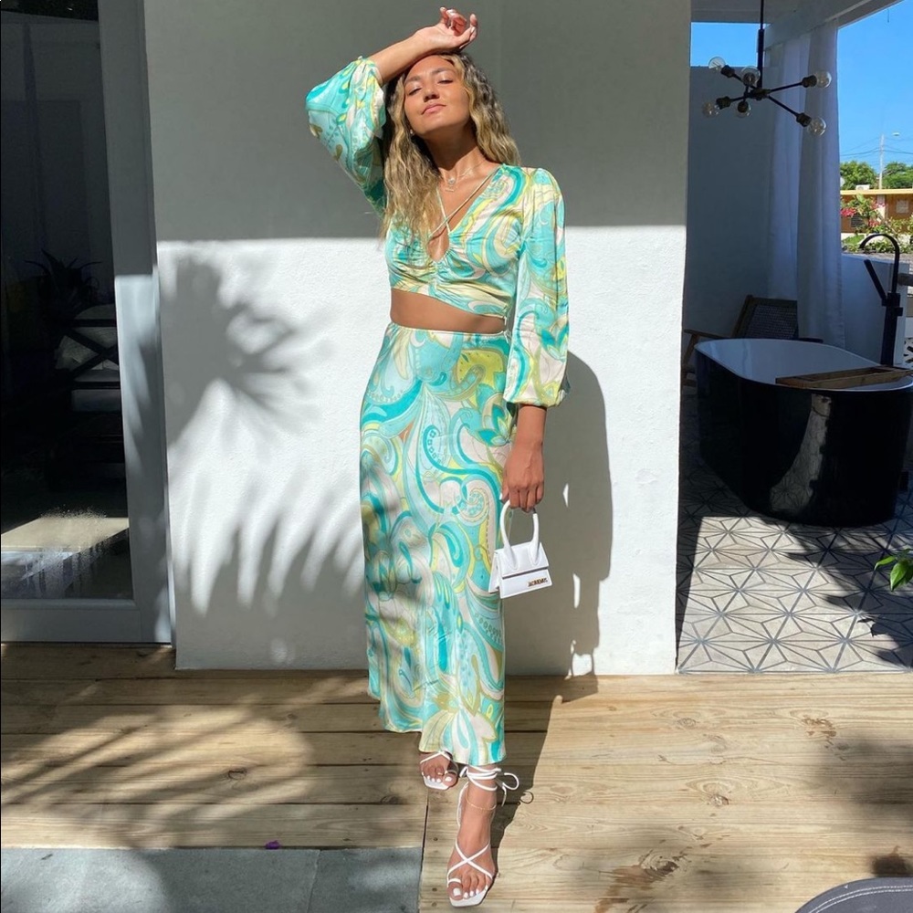 Zara Coord - Sea blue green Top / Midi Skirt Set